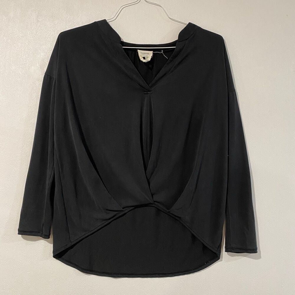 Harper Heritage Black Twist Front Top Women’s Small – High Low Draped Long Sleev
